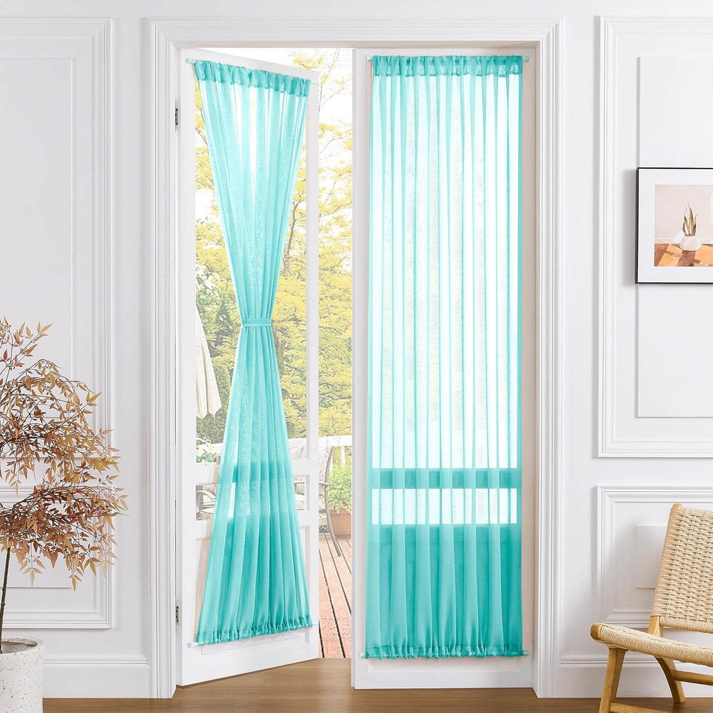 Tollpiz Sheer Door Curtain Closet Linen Textured Curtains Sheer Doorway Light Filtering Voile Patio