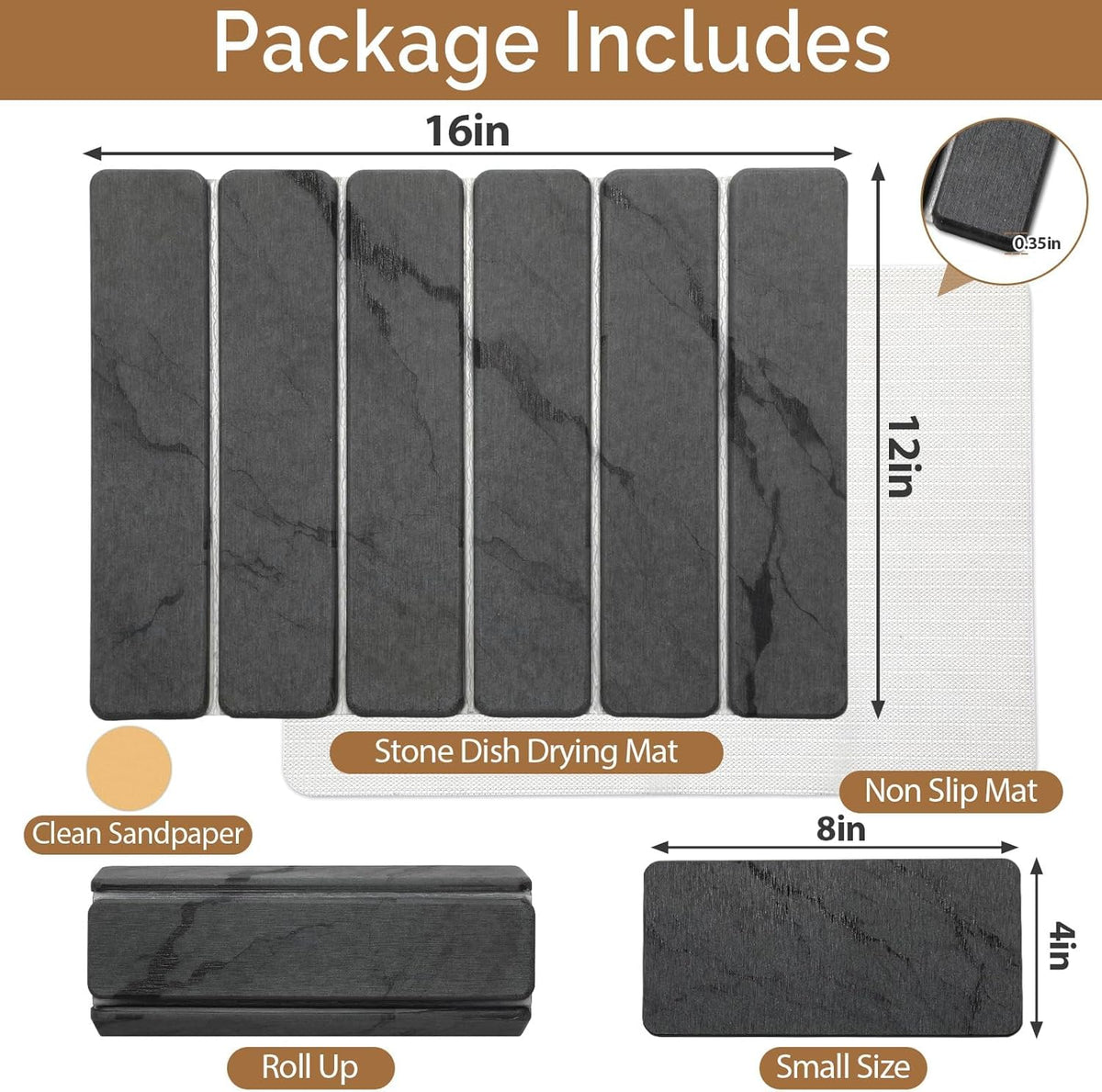 2 PCS Stone Dish Drying Mat for Kitchen Counter,Quick Dry Stone Dishes Mats,Marbled Water Absorbing