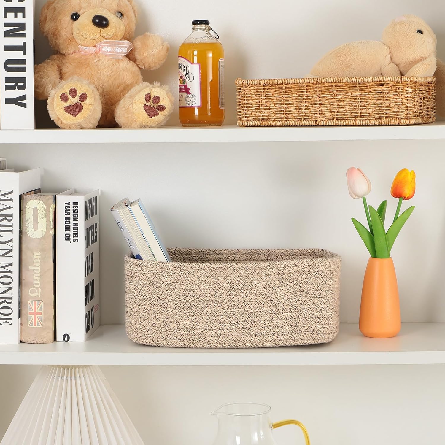 Small Storage Baskets for Organizing | Closet Organizer Bins | Shelf Toy Basket | Woven Rope