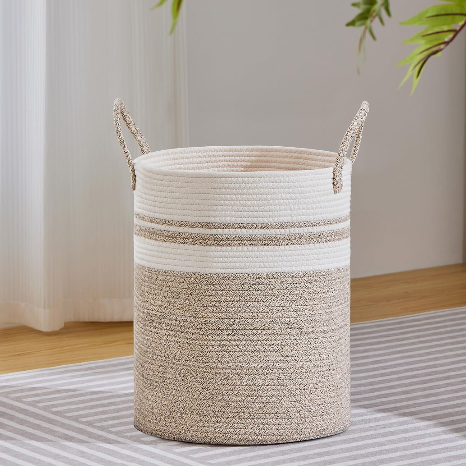 VIPOSCO Large Laundry Hamper, Tall Woven Rope Storage Basket for Blanket, Toys, Dirty Clothes in