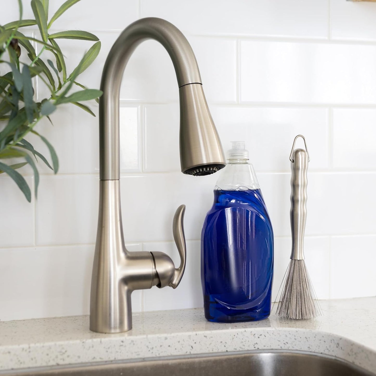 Fox Run Kitchen Brush, Stainless Steel Cleaning Brush for Tumblers, Glasses, Dishes, and Pans