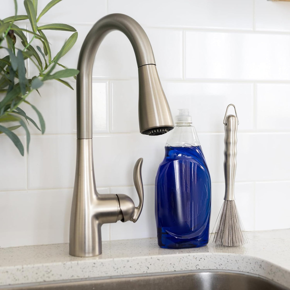 Fox Run Kitchen Brush, Stainless Steel Cleaning Brush for Tumblers, Glasses, Dishes, and Pans