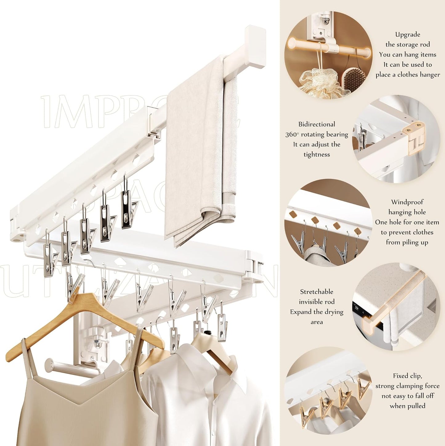 Wall Mounted Collapsible Clothes Drying Rack, Durable Space-Saving Laundry Drying Rack Clothing