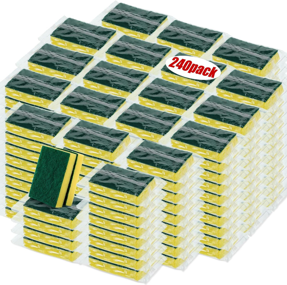Tanlade 240 Pcs Individually Wrapped Sponge Dishwashing Sponge Bulk Non Scratch Scrub Sponges