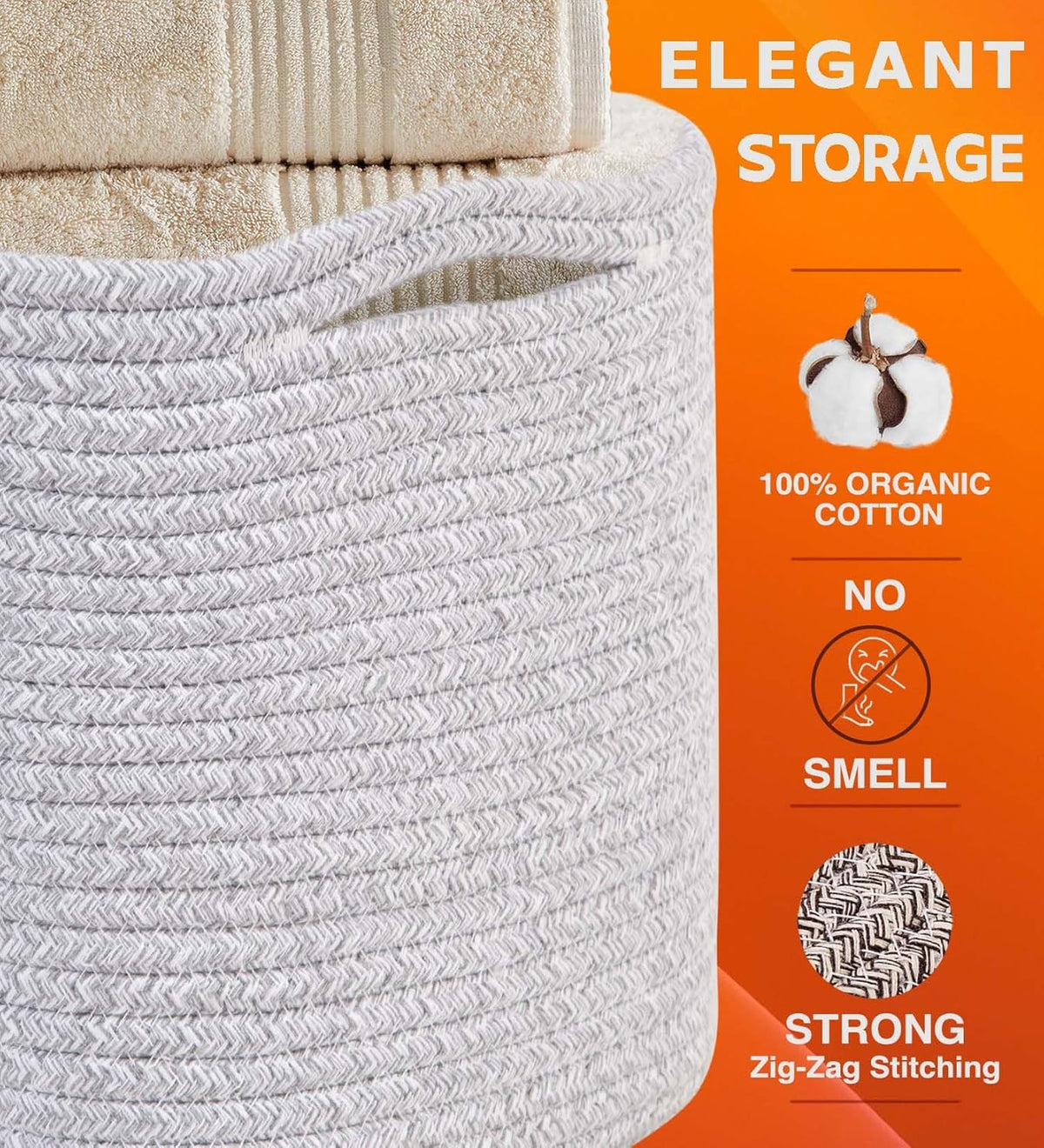 CHAT BLANC Cotton Rope Baskets for Organizing | Storage Baskets for Shelves | Rope Basket for