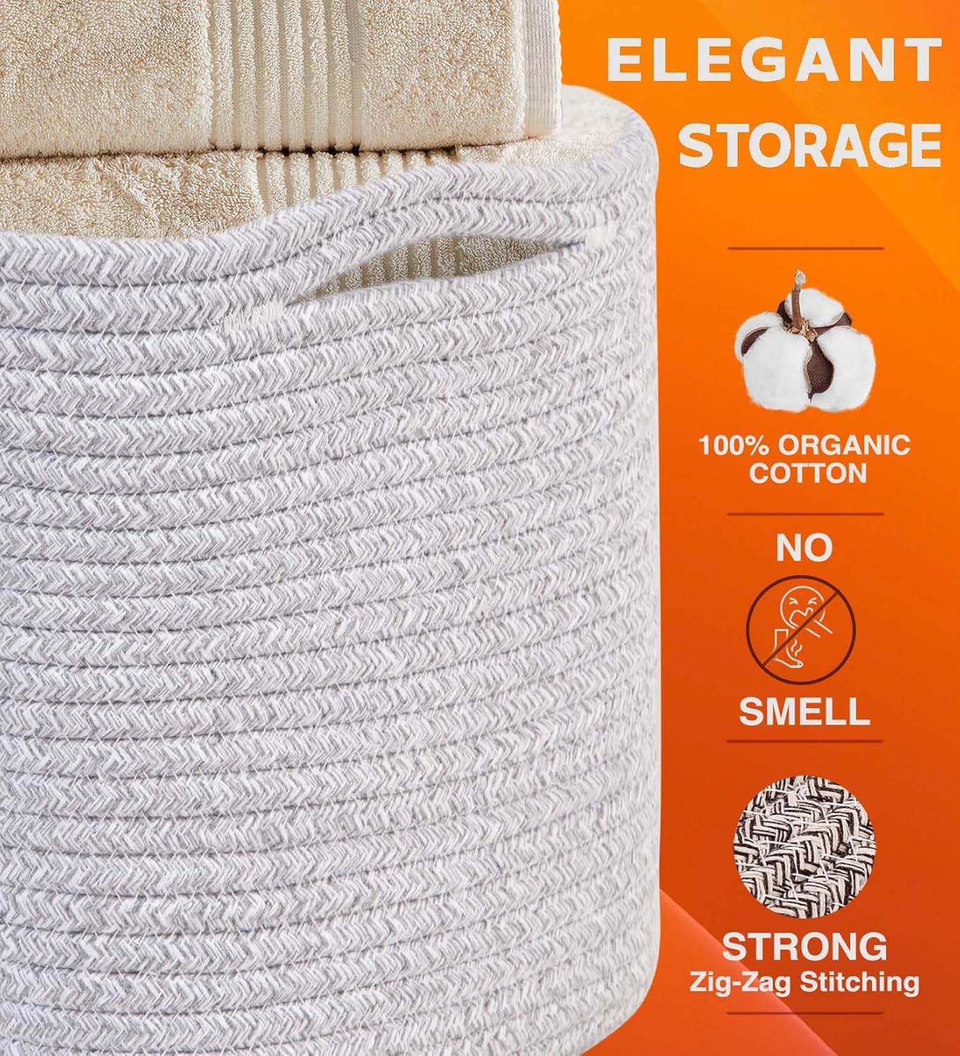 CHAT BLANC Cotton Rope Baskets for Organizing | Storage Baskets for Shelves | Rope Basket for