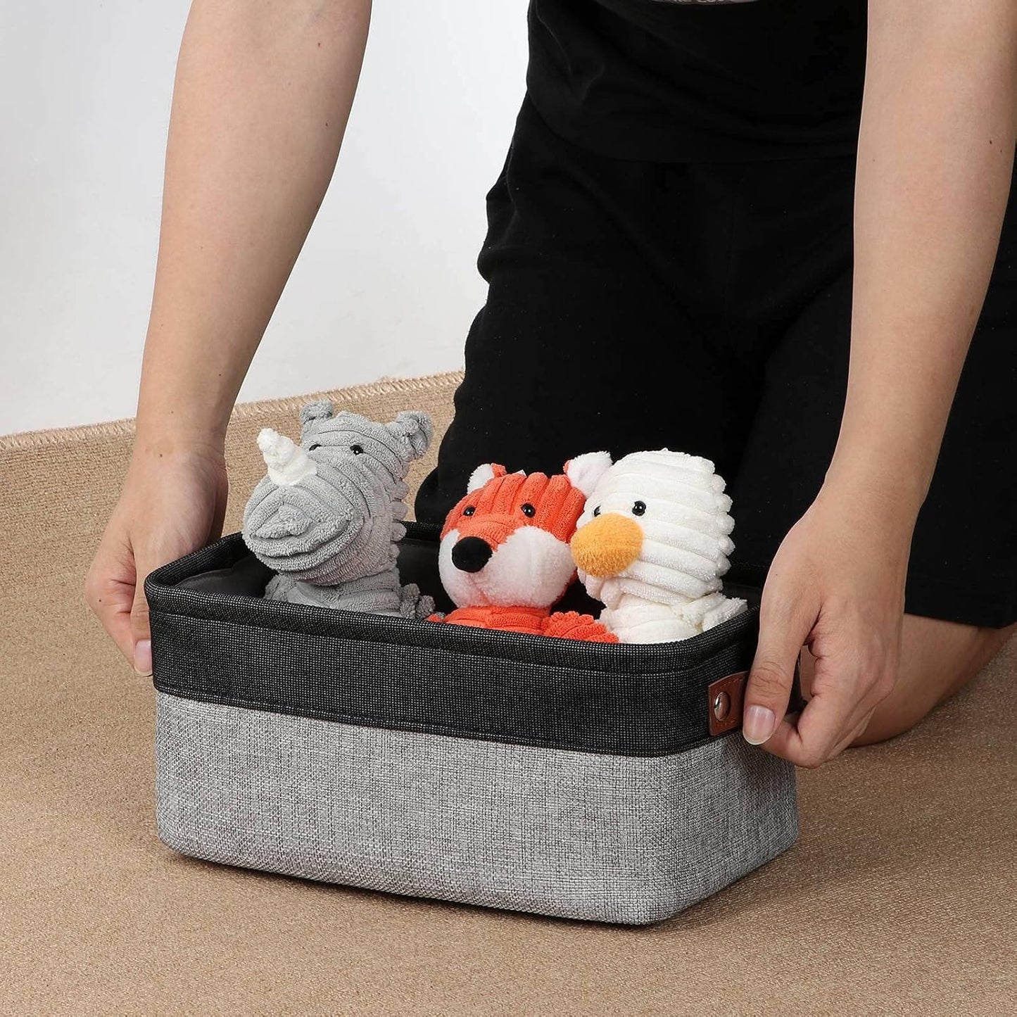 DULLEMELO Small Storage Baskets for Shelves, Small Fabric Collapsible Rectangular Storage Bins for