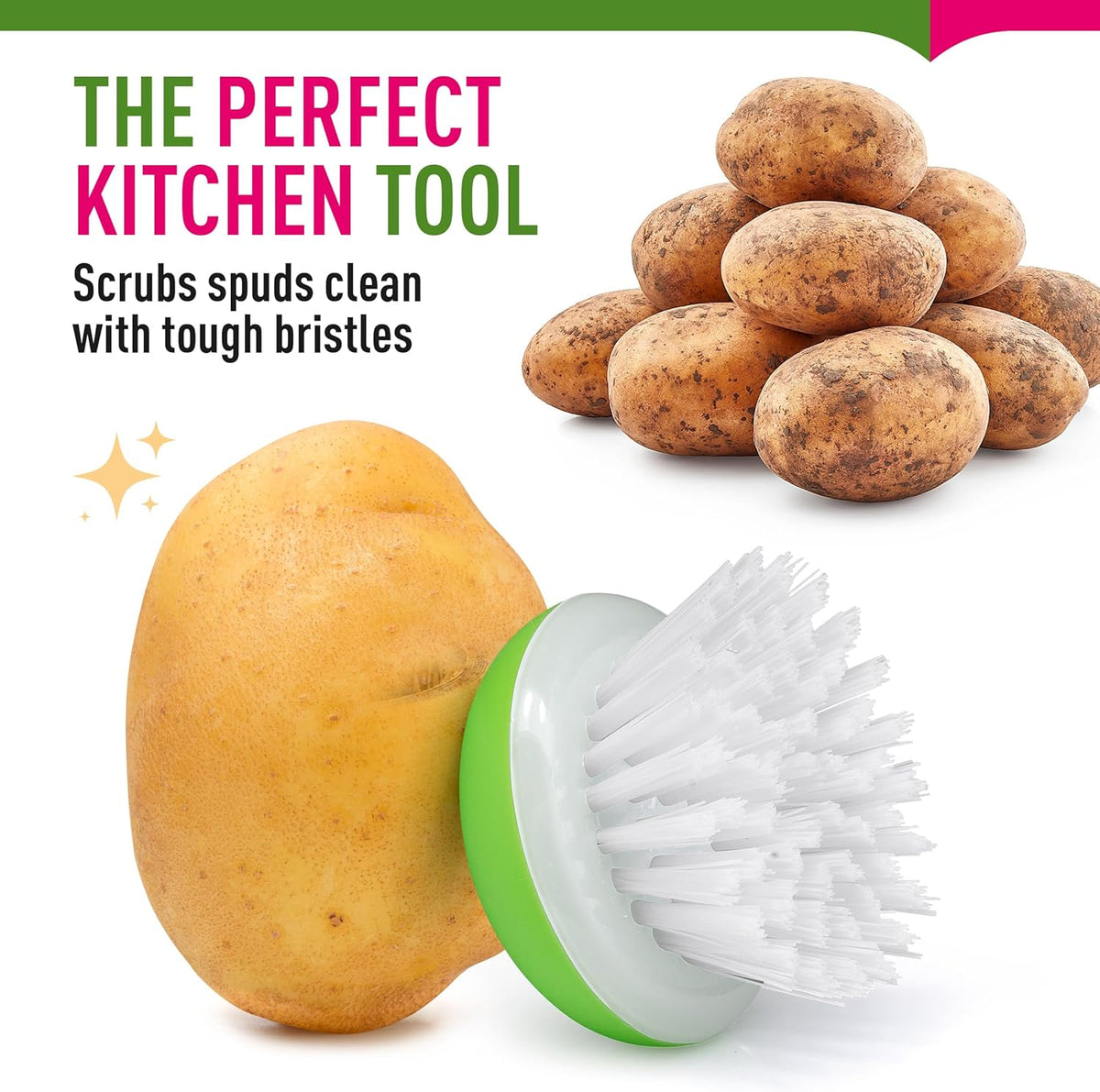 Vegetable Brush Scrubber for Food – 2Pcs Set Fruit and Veggie Brush – Silicone Top and Ultra-Strong