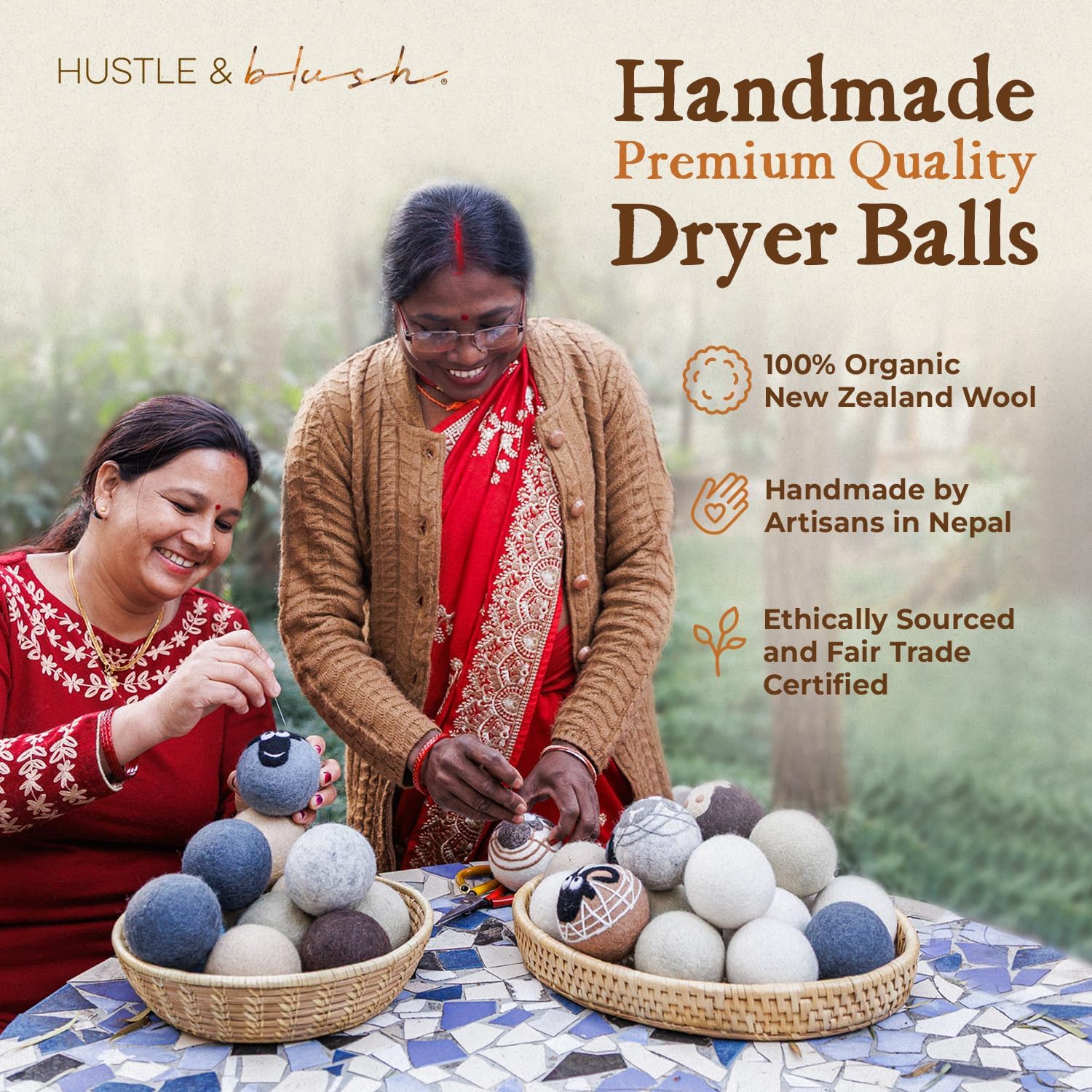 Fluff Ewes Wool Dryer Balls 6 Pack Premium New Zealand Wool Laundry Balls for Dryer, No Static