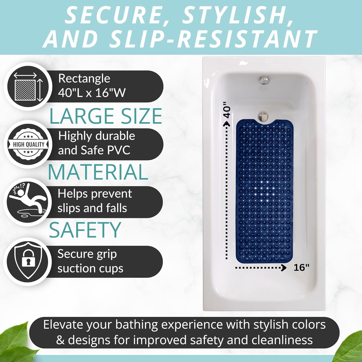 ENKOSI Bath Mat - Large Non Slip Bathtub & Shower Mat - Extra Long 40 x 16 Inch Bathroom Mats for