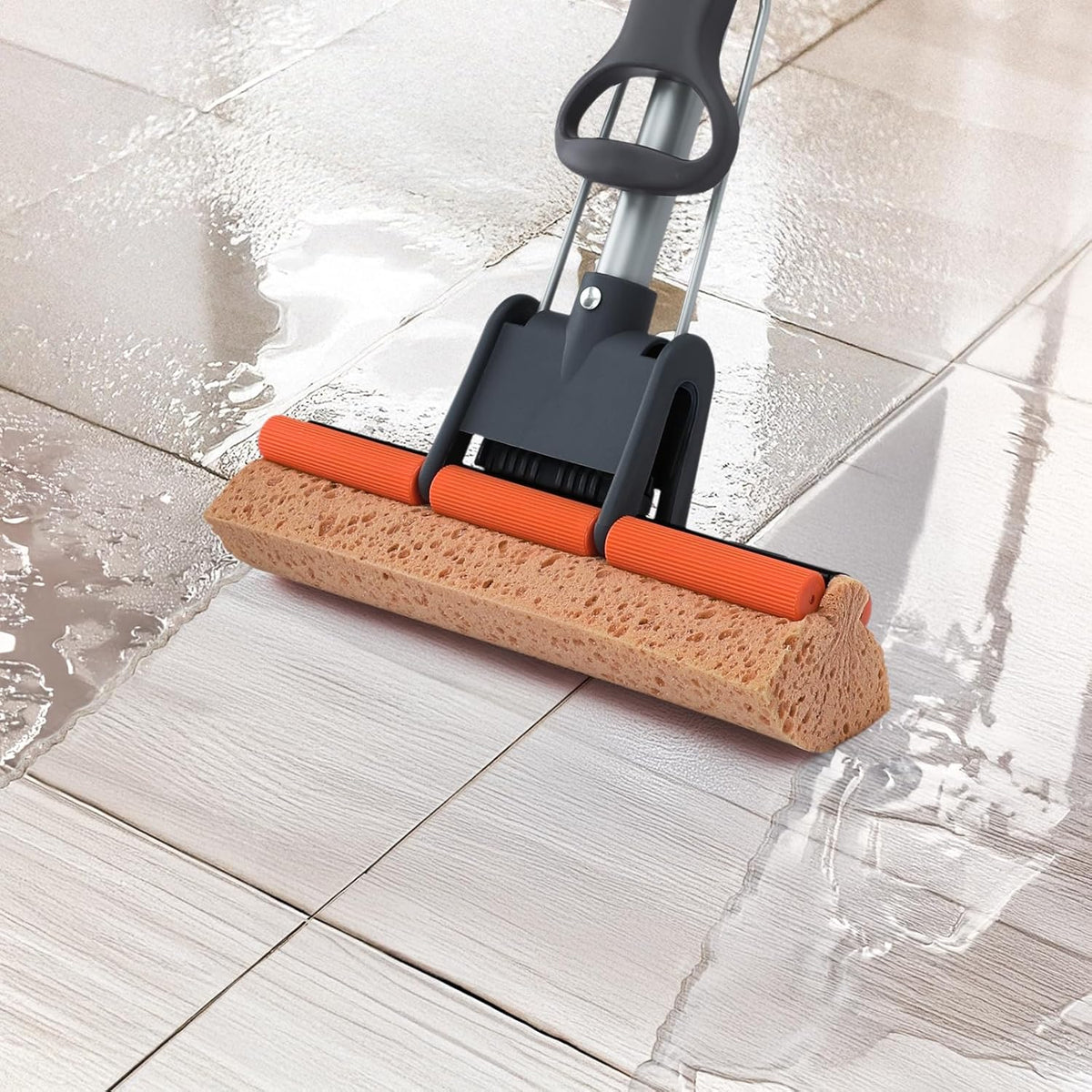 Sponge Mops for Floor Cleaning with 2 Cellulose Mop Head Refills and 55” Long Handle, Heavy Duty