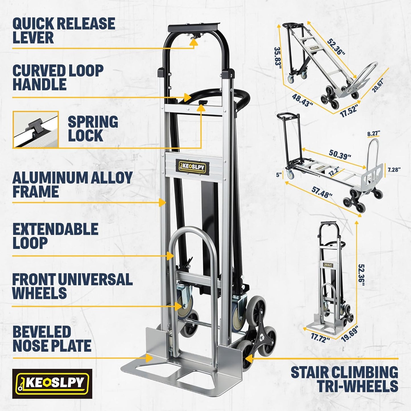 3 in 1 Industrial Convertible Hand Truck, 1000 LBS Capacity Heavy Duty Platform Cart, Utility