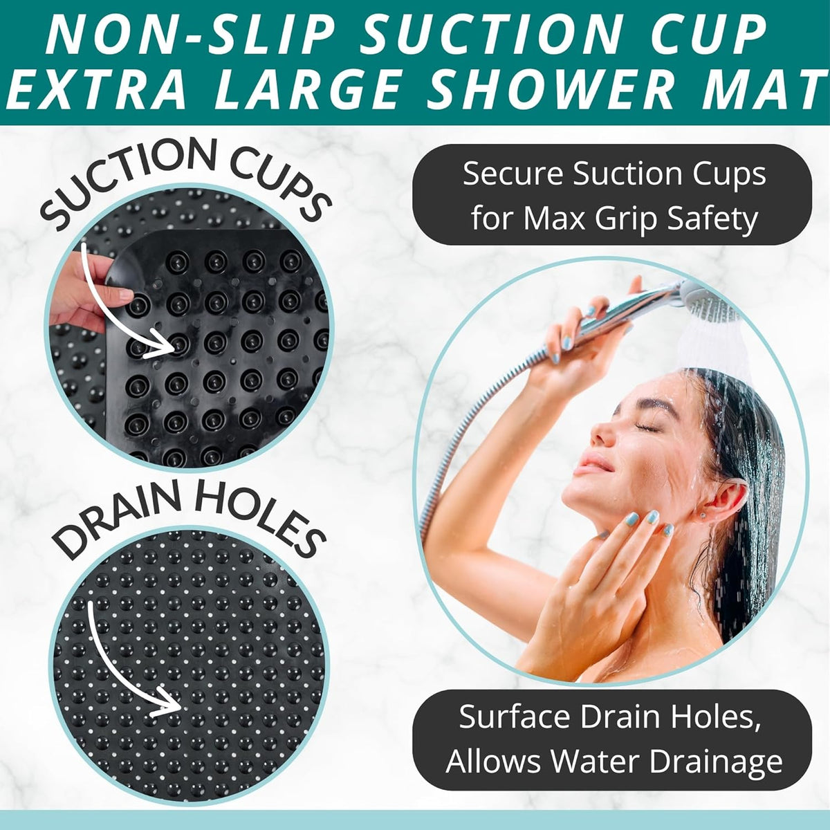 ENKOSI Extra Large Square Non Slip Shower Mat - 31 x 31-inch XL Bathroom Shower Mat - Square Shower