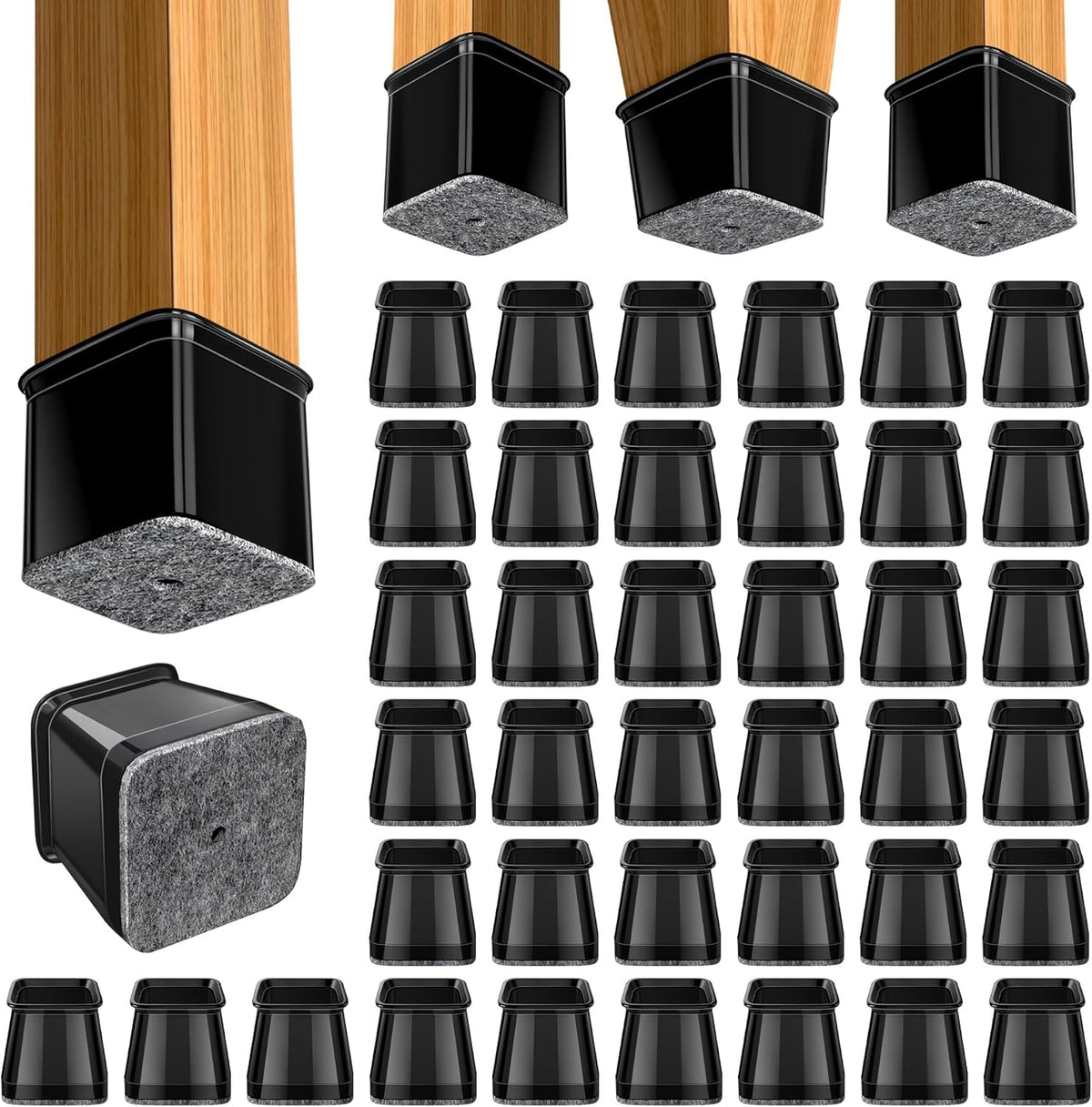 BUMACO Chair Leg Floor Protectors Square Chair Leg Protectors for Hardwood Floors 40Pcs Silicone