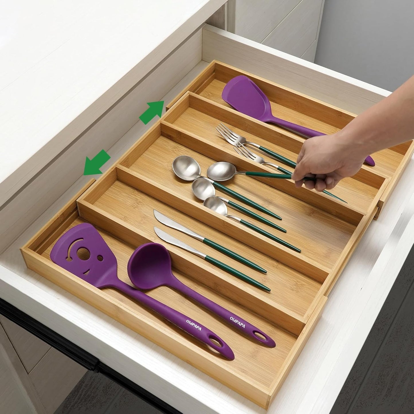 Utoplike Bamboo Expandable Kitchen Drawer Organizer, Adjustable Utensil Holder and Cutlery Tray