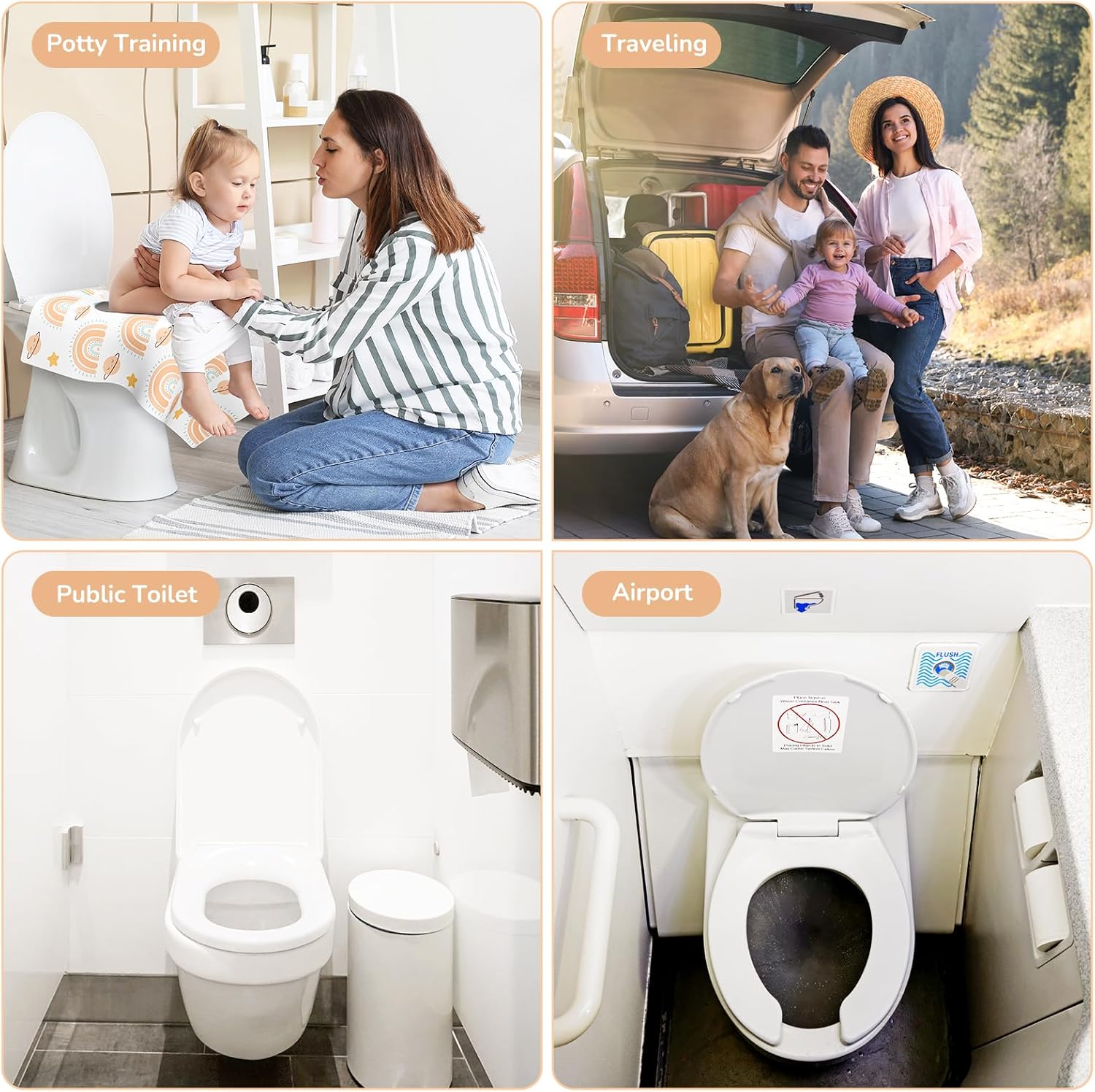 30 Pack Toilet Seat Covers Disposable, Individually Wrapped for Travel, Large Waterproof Potty