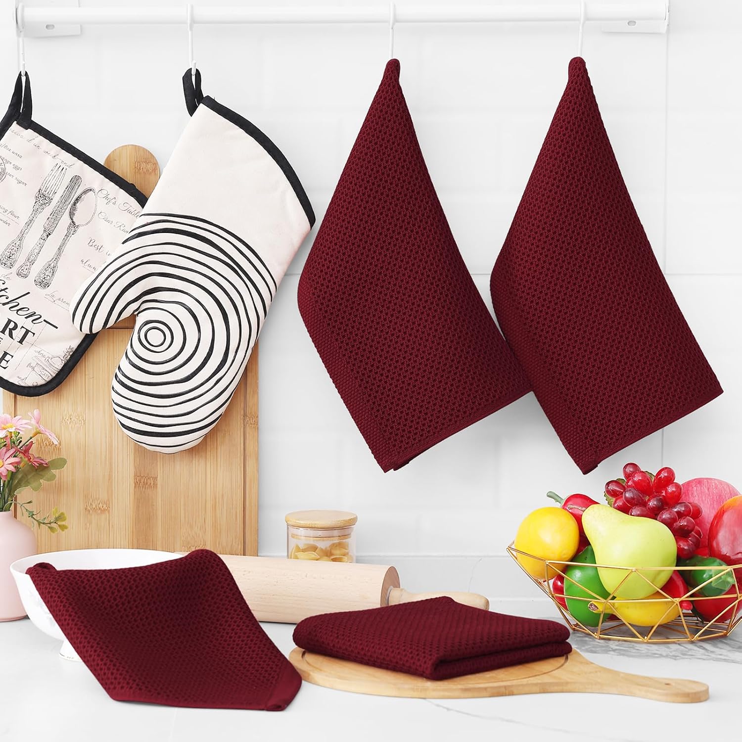 Homaxy 100% Cotton Waffle Weave Kitchen Dish Cloths, Ultra Soft Absorbent Quick Drying Dish Towels