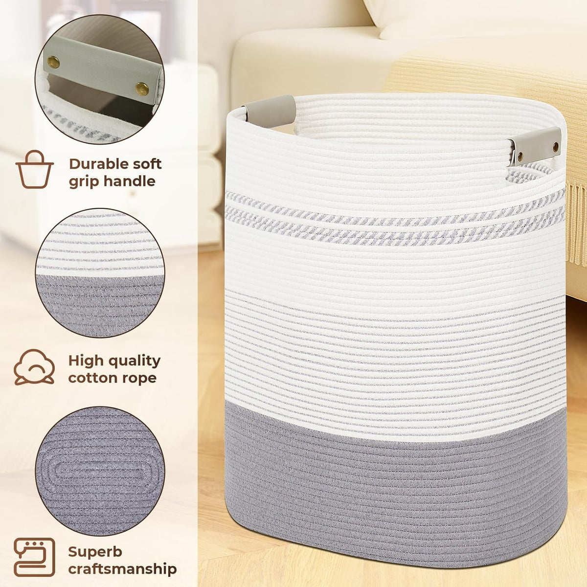 Laundry Basket with Handles - Blanket Basket & Hampers for Bedroom Aesthetic, Laundry Hamper &
