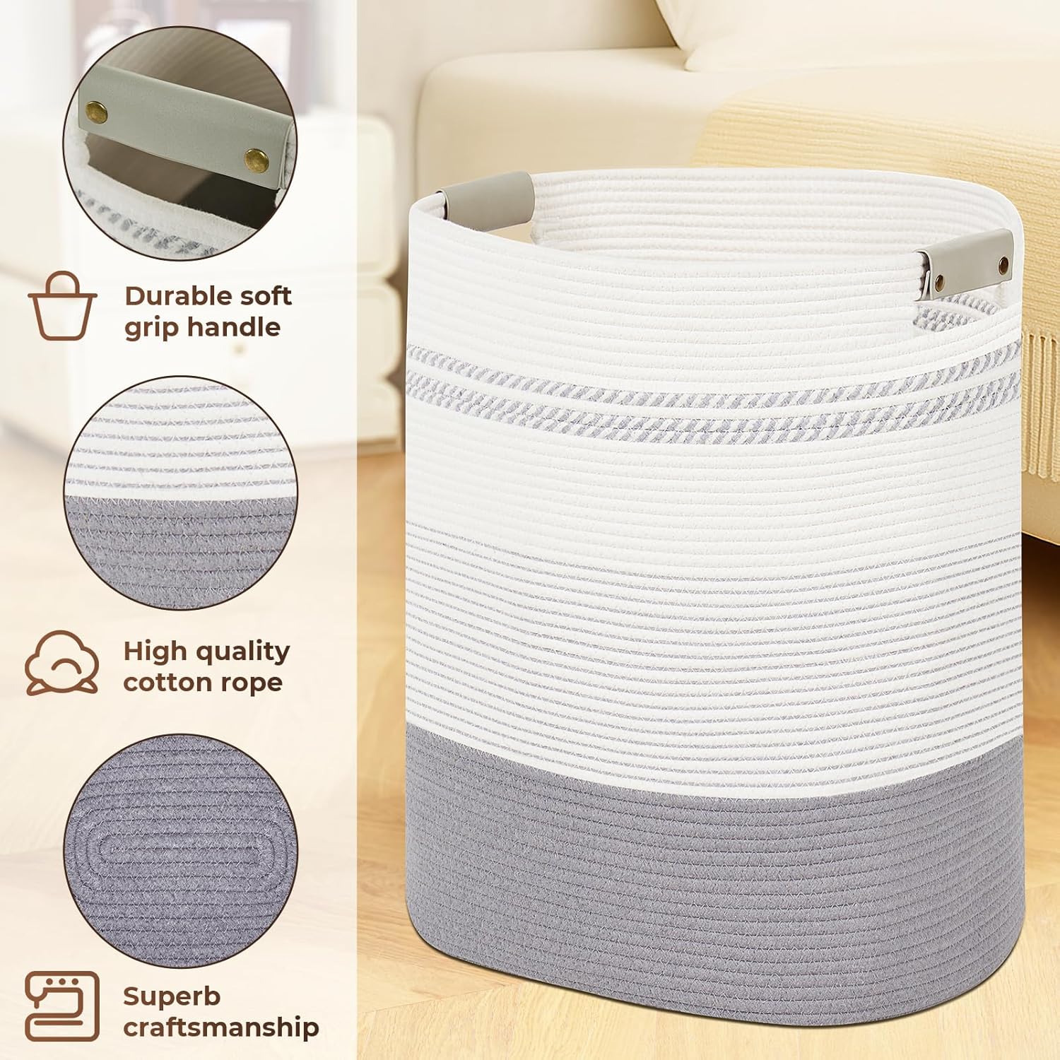 Laundry Basket with Handles - Blanket Basket & Hampers for Bedroom Aesthetic, Laundry Hamper &