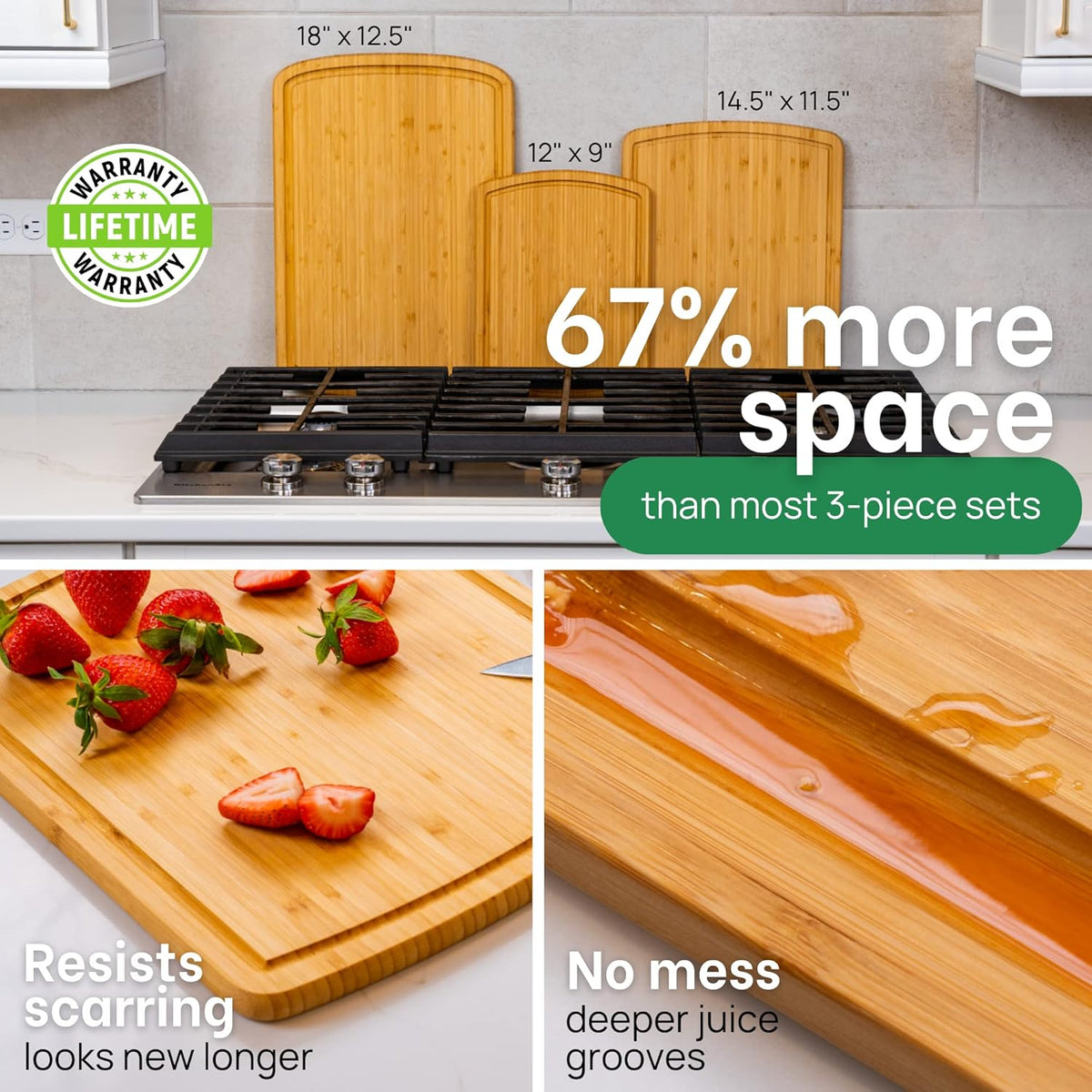 Wood Cutting Boards for Kitchen for Chopping Vegetables, Carving Meat, Slicing Bread and Serving