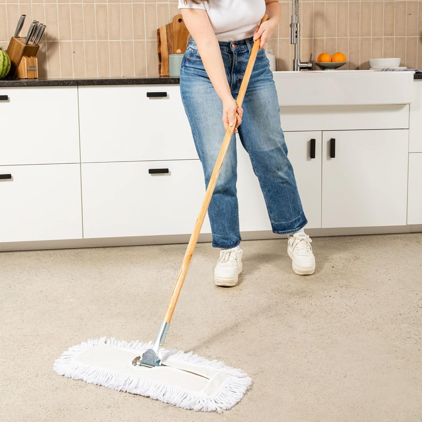 Commercial Dust Mop & Floor Sweeper, 24 in. Dust Mop for Hardwood Floors, Cotton Mop Head, Wooden