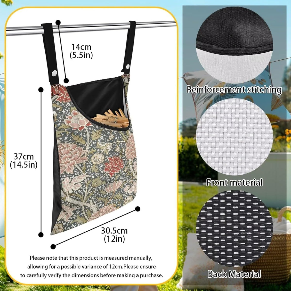 Home Clothespin Organizer 14.5"x12" - Spacious Interior with Wide Mouth Opening - Durable Hanging