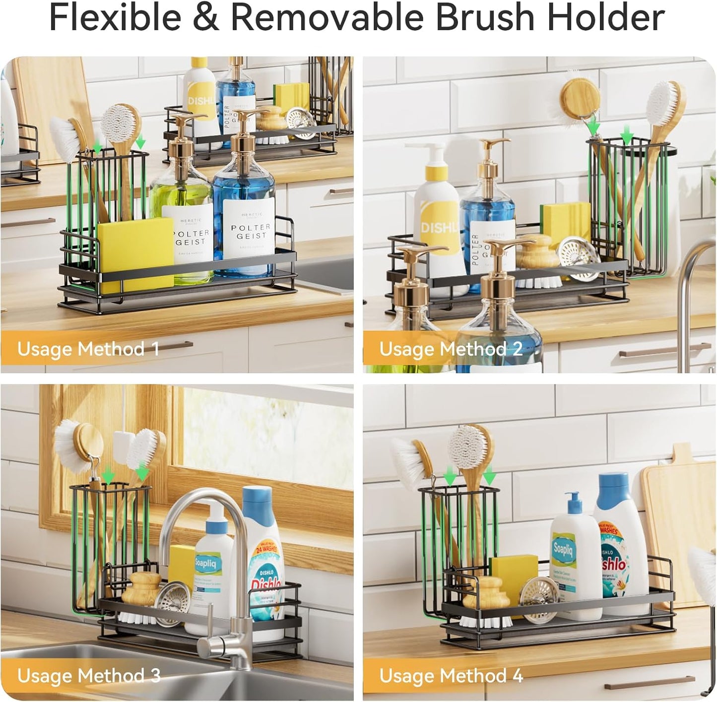Yofidra Sink Caddy with Stone Drying Tray: Stainless Steel Soap Dispenser Kitchen Sink Organizer