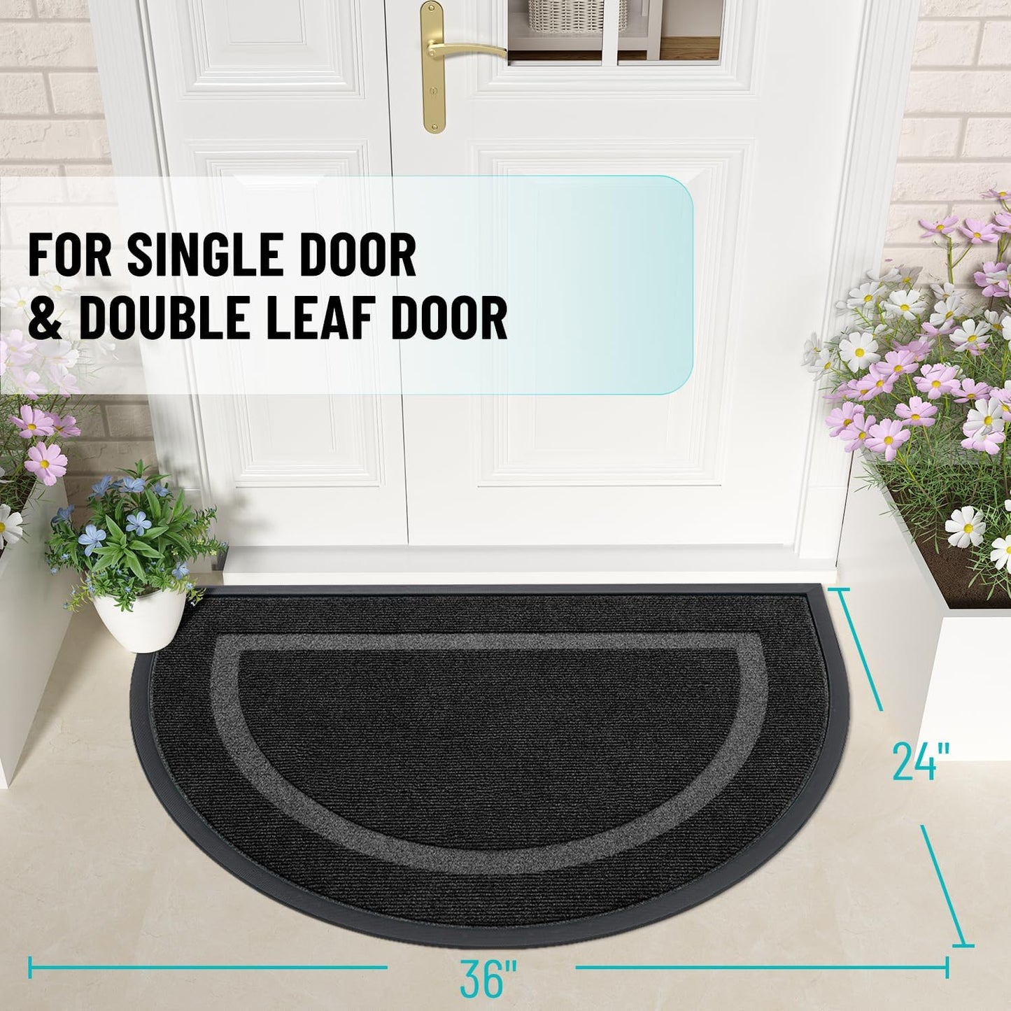 OLANLY Half Circle Door Mat Indoor Outdoor Entrance Welcome, Waterproof All-Season, All-Weather