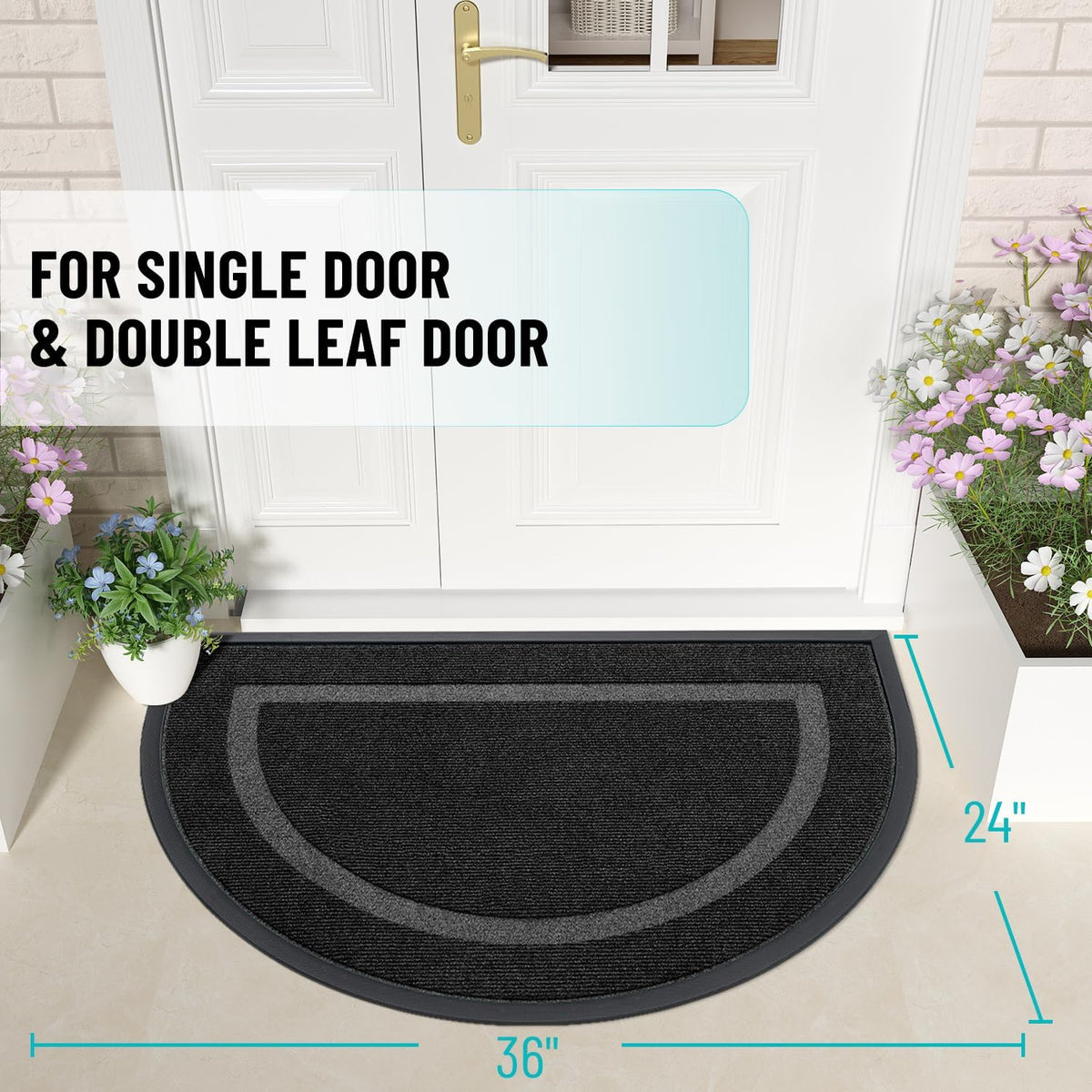 OLANLY Half Circle Door Mat Indoor Outdoor Entrance Welcome, Waterproof All-Season, All-Weather