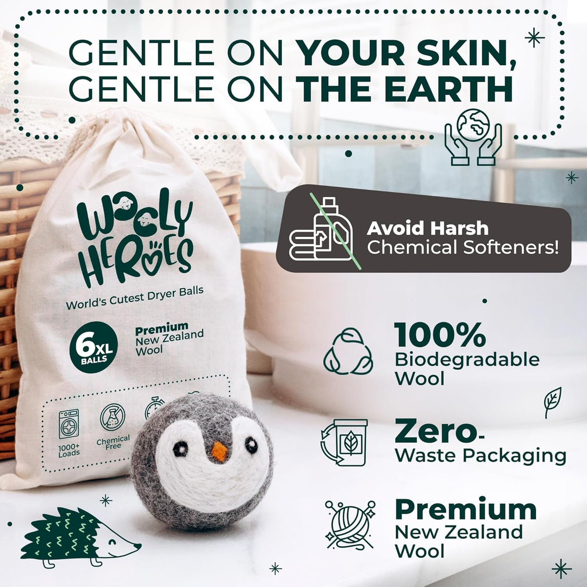 No More Dryer Sheets! Reusable Wool Dryer Balls XL 6-Pack - Reduces Static, Cuts Dry Time, &