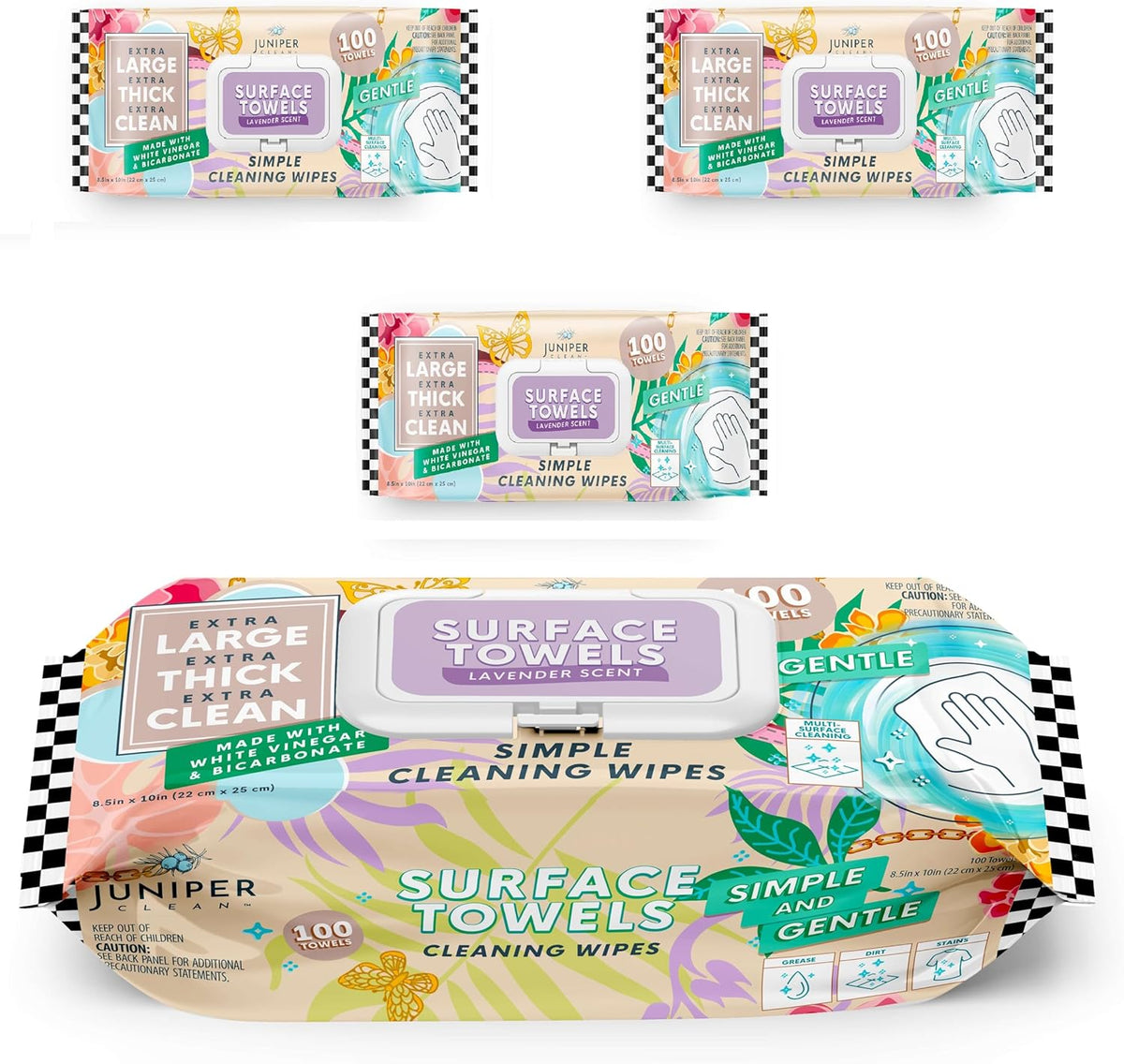 3 Packs Surface Cleaning Wipes Bleach Free, Thick & Large Dispose, All-Purpose Cleaner for