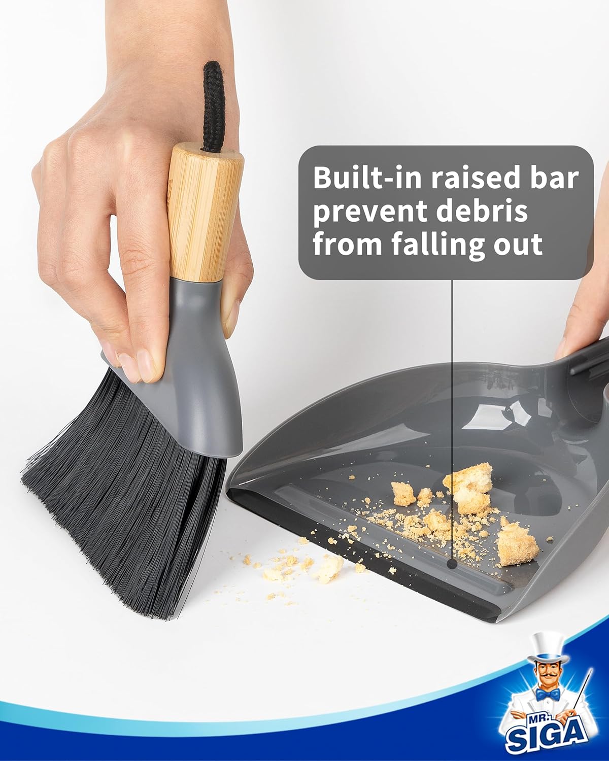 MR.SIGA Mini Dustpan and Brush Set, Portable Cleaning Brush and Dustpan Combo with Bamboo Handle