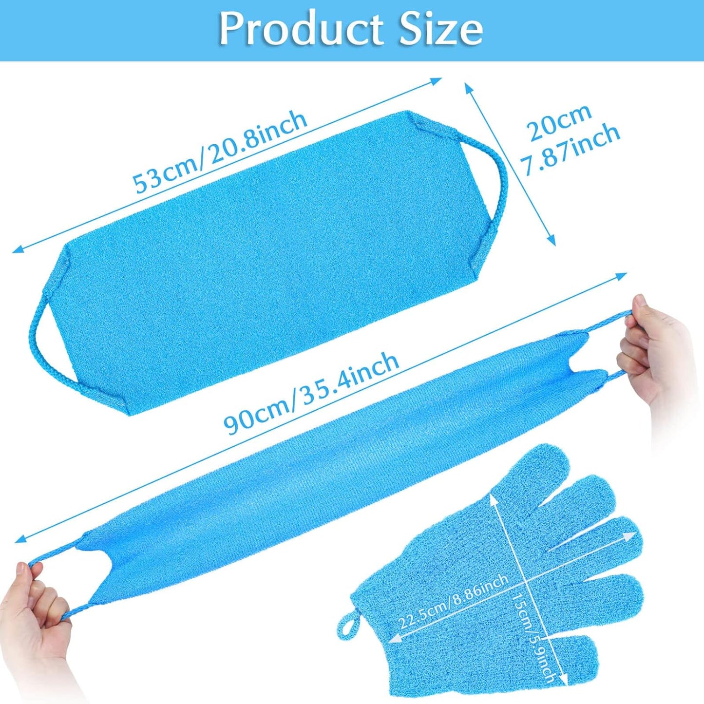Anezus Exfoliating Back Scrubber Bath Gloves Set, Exfoliating Shower Towel with Shower Gloves for