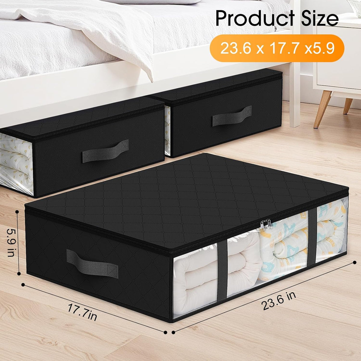 StorageRight Under Bed Storage Bins, 2-Pack 40L Foldable Fabric Storage Bags with Transparent