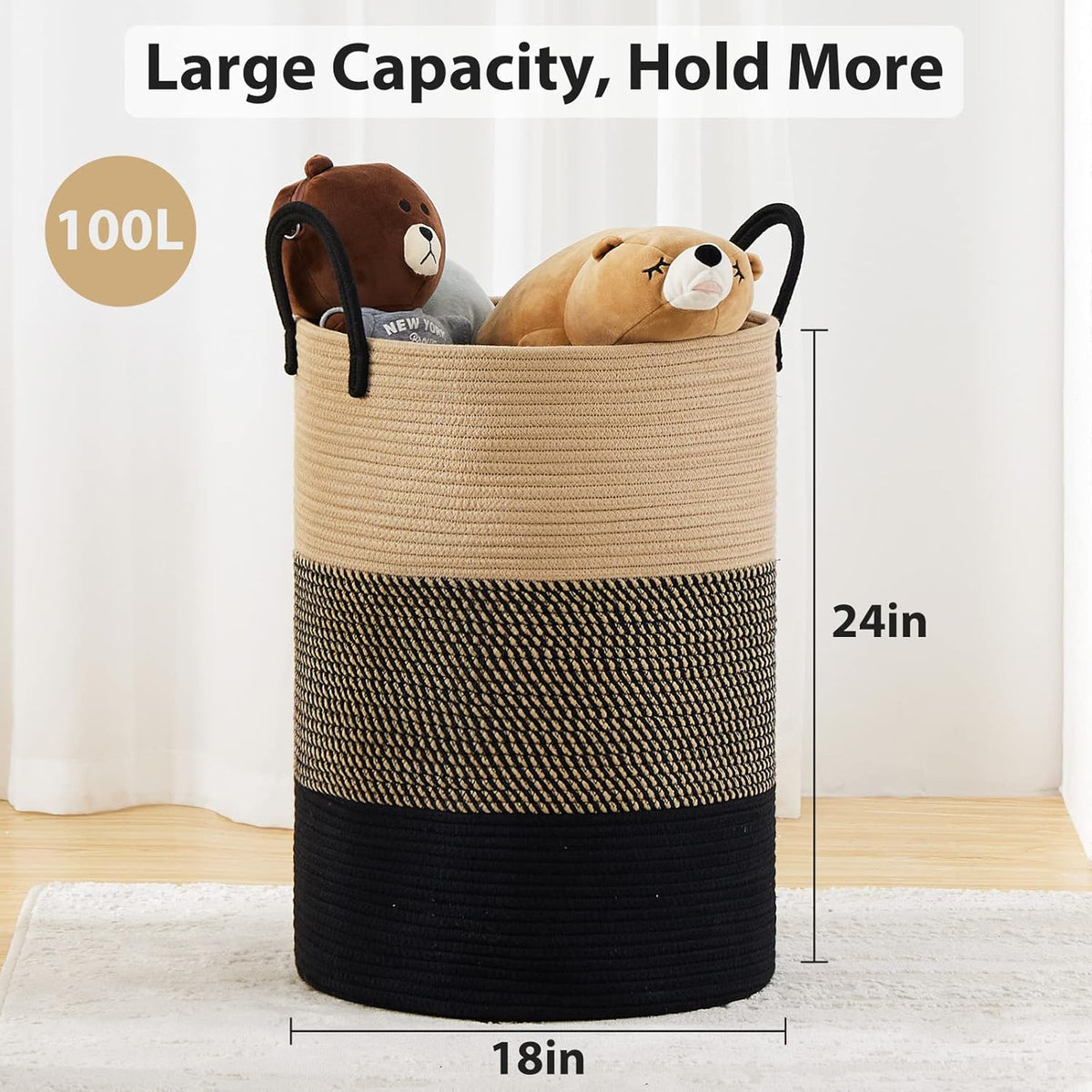 Fiona's magic 100L Extra Large Laundry Hamper Basket, 26.4Gal Tall Woven Laundry Basket Storage