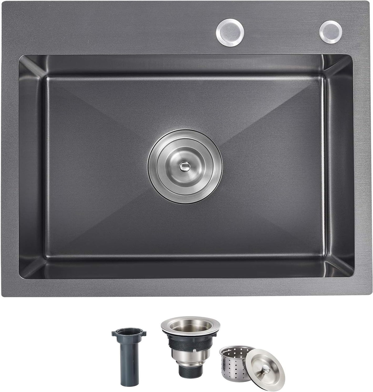 25x18x9 Inch Drop in Kitchen Sink, Handmade 304 Black Stainless Steel Single Bowl, Topmount with 2