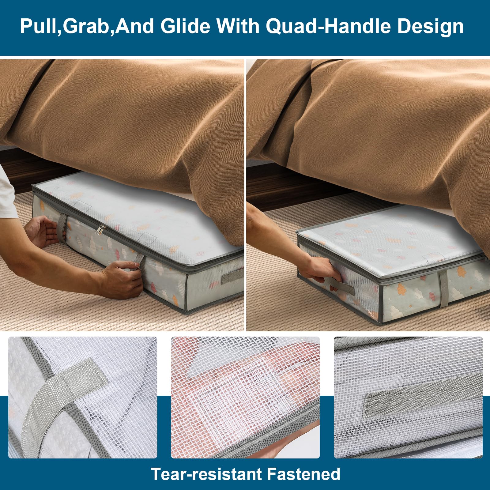 4 Packs Under Bed Storage Containers Bins, Humid-Proof Plastic Underbed Storage Bins, Closet