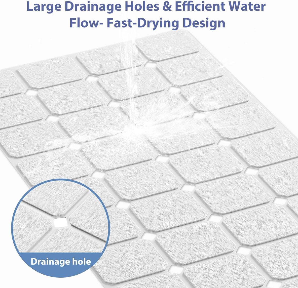 Bathtub Mat Non Slip Silicone Foldable Extra Long Tub Mat Strong Suction Cups & Large Drain Holes