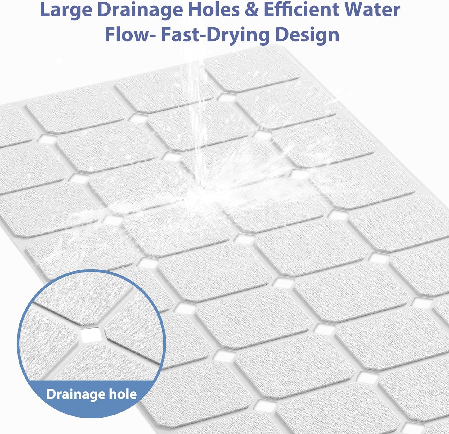 Bathtub Mat Non Slip Silicone Foldable Extra Long Tub Mat Strong Suction Cups & Large Drain Holes