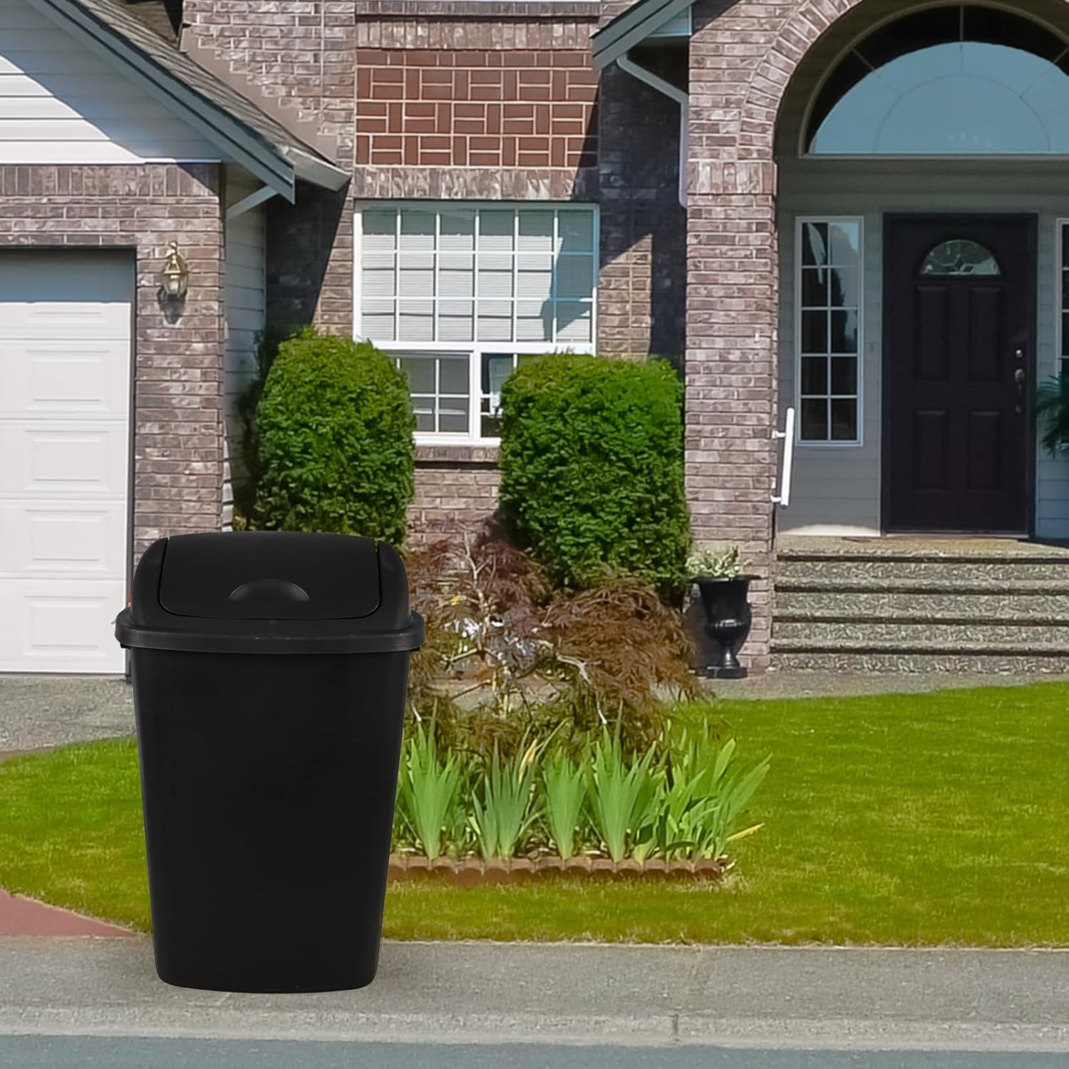 4-Pack 13 Gallon Plastic Swing Top Trash Can, Lidded Wastebasket Garbage Can for Kitchen, Garage