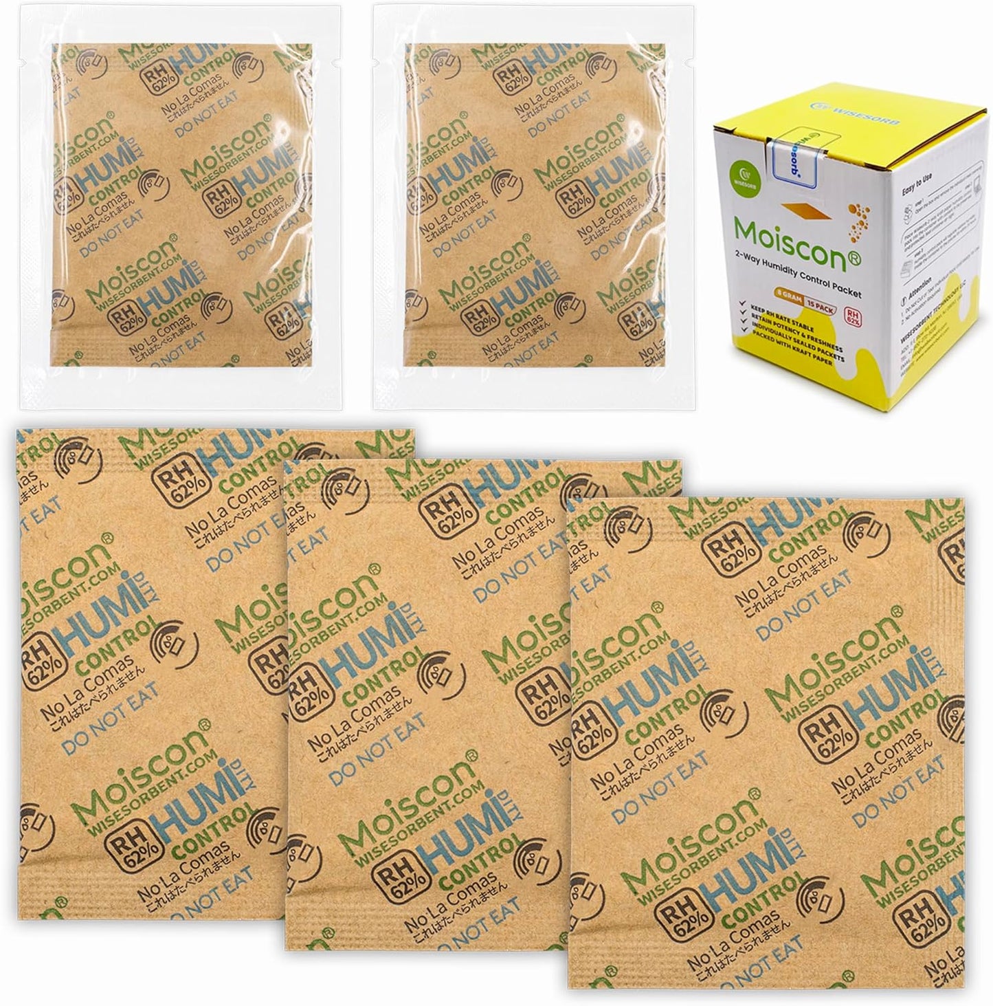 15 Pack 62% Two-Way Humidity Control Packs, 8 Gram for Storing 1 oz, Size 8 Moisture Control
