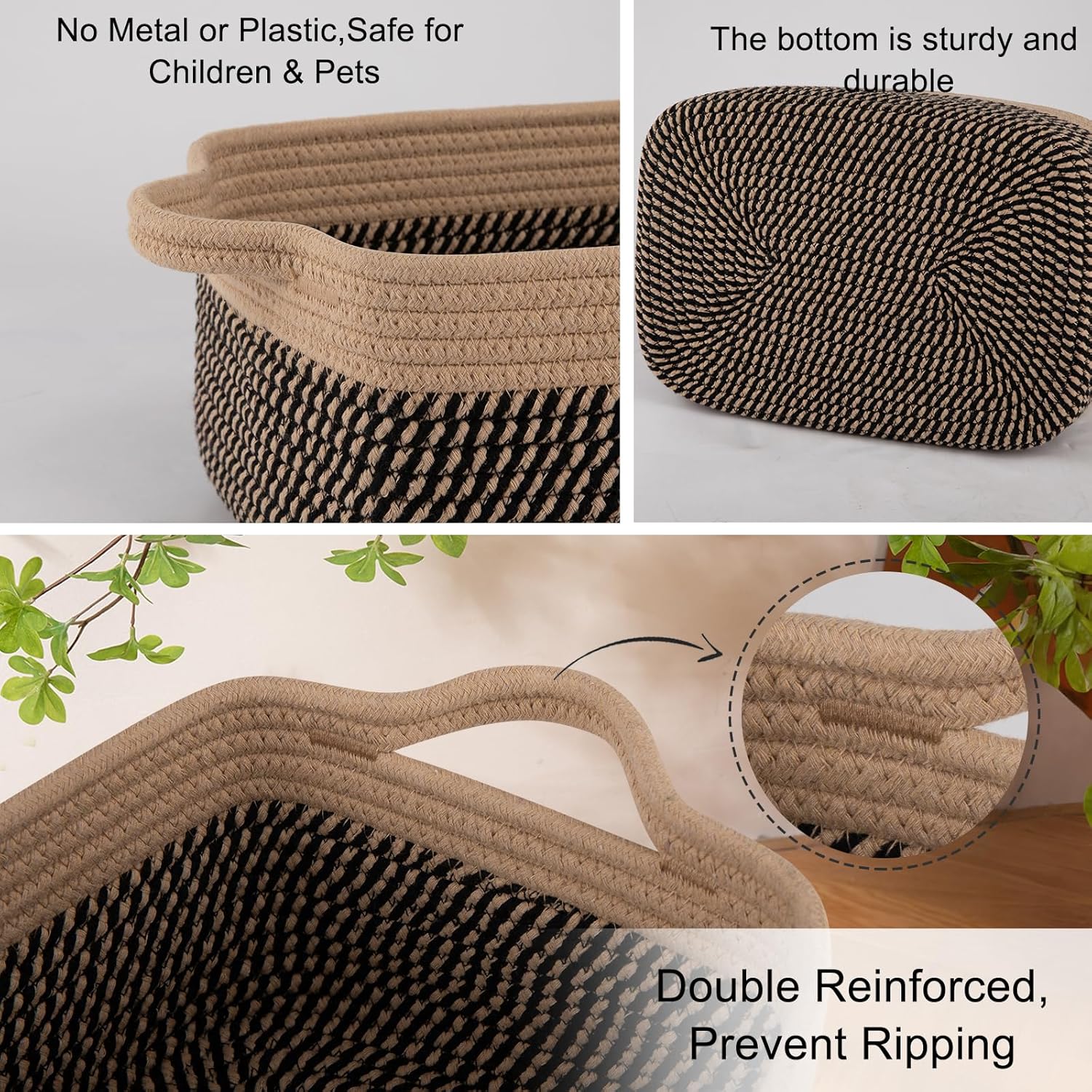 OIAHOMY 3 Pack Storage Baskets for Organizing, Woven Cotton Rope Basket for Shelves, Closet