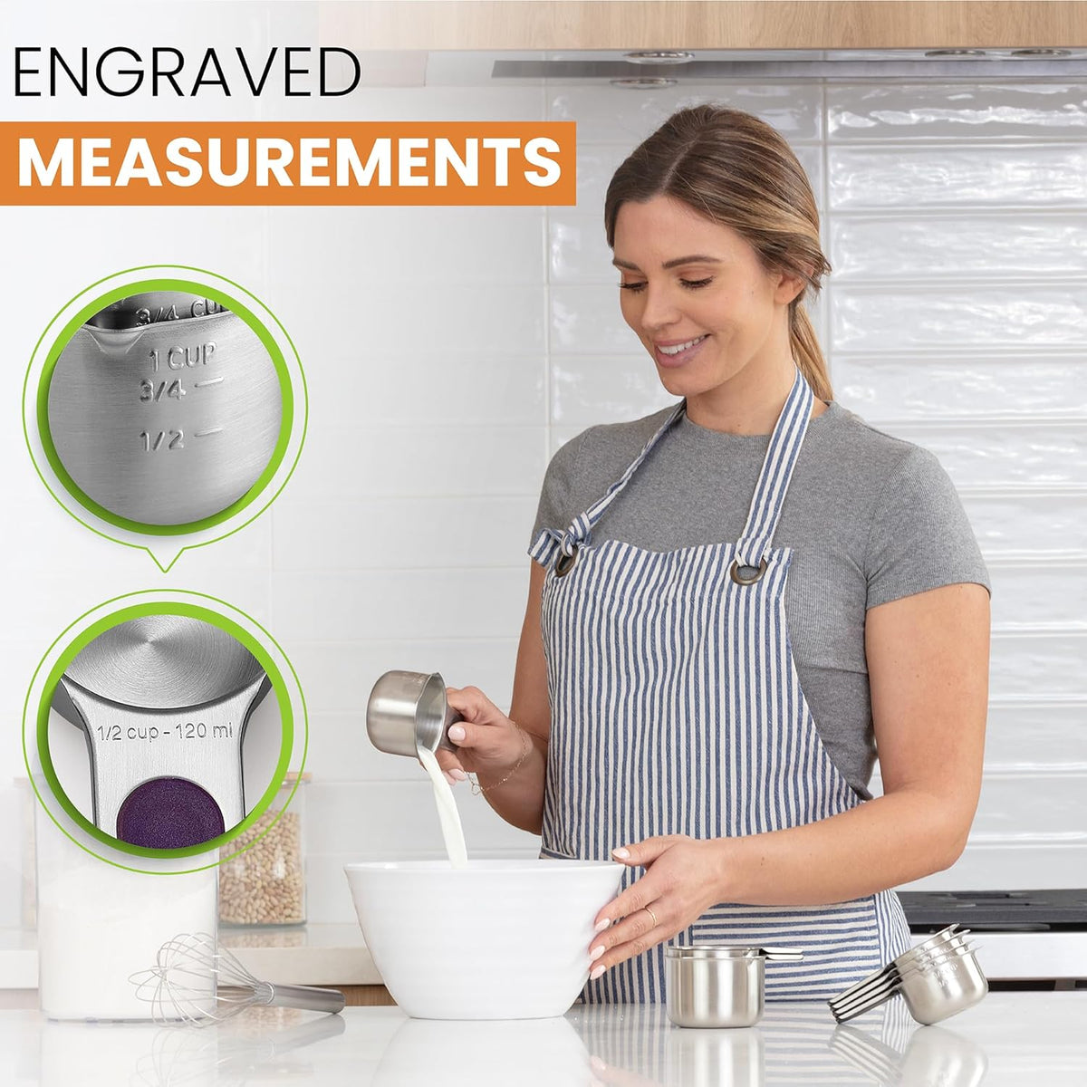 Spring Chef Magnetic Stainless Steel Measuring Cups, Patented, Kitchen Tools with Easy to Read
