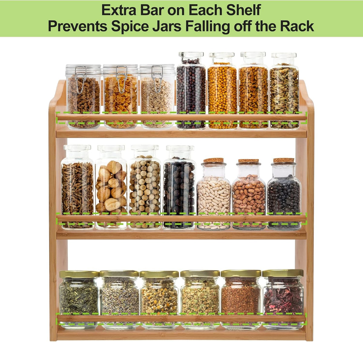 3 Tier Bamboo Spice Rack, Seasoning Jars Rack Shelf Spice Organizer for Kitchen Counter or Wall