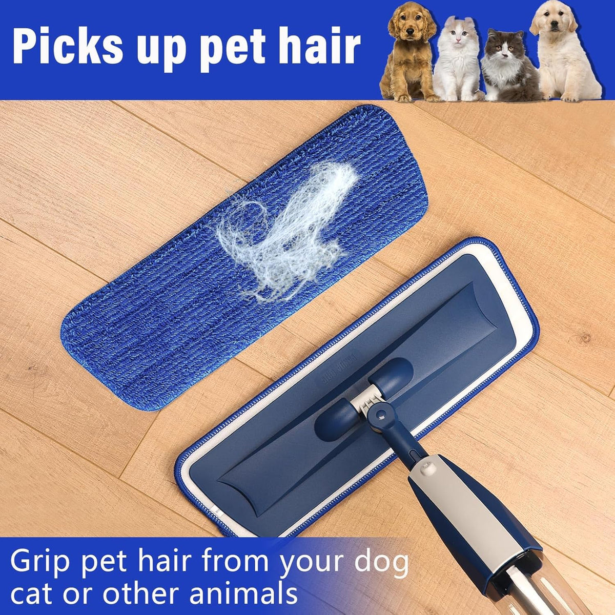 16.5 inch Mop Pads Refills, 3 Pack Microfiber Reusable Replacement Flat Replacements Heads for Wet