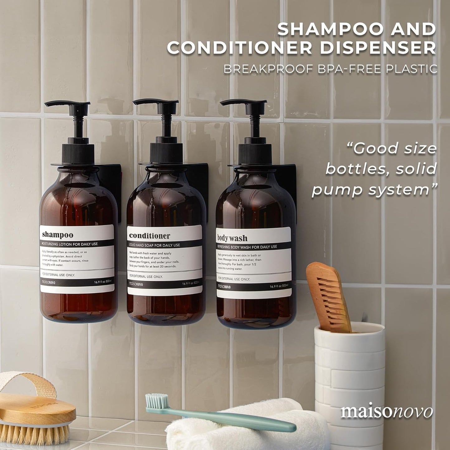 MaisoNovo Shampoo and Conditioner Dispenser - Shower Soap Dispenser Wall Mounted - 16.9 fl oz Set