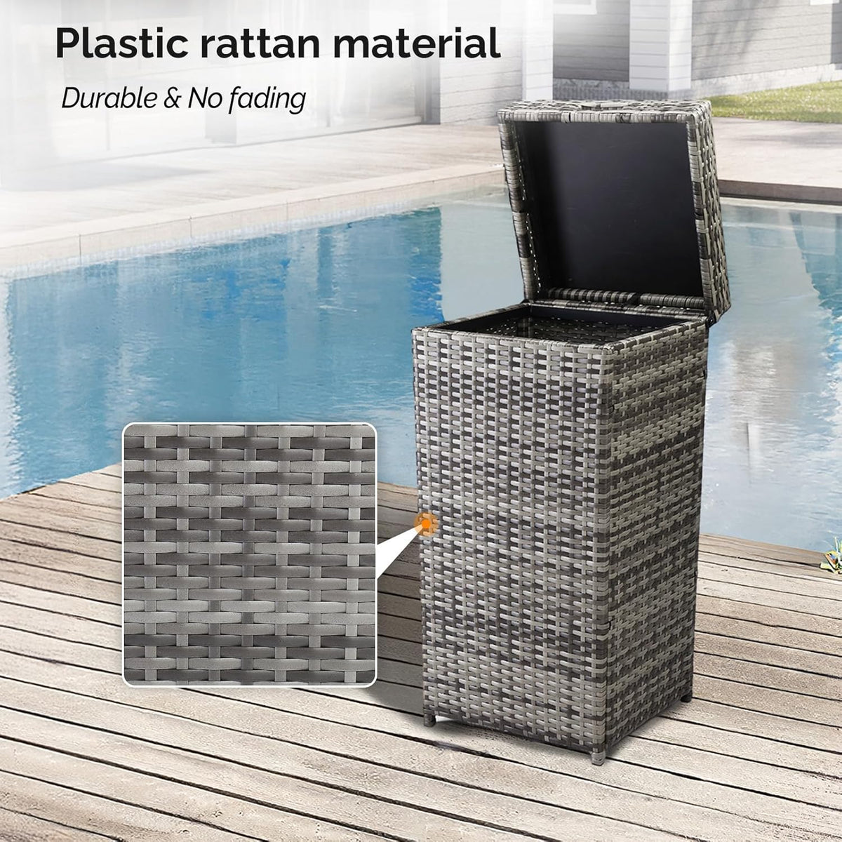 VINGLI Wicker Patio Trash Can, 27 Gallon Rattan Trash Can with Removable Lid, Outdoor Wicker Waste