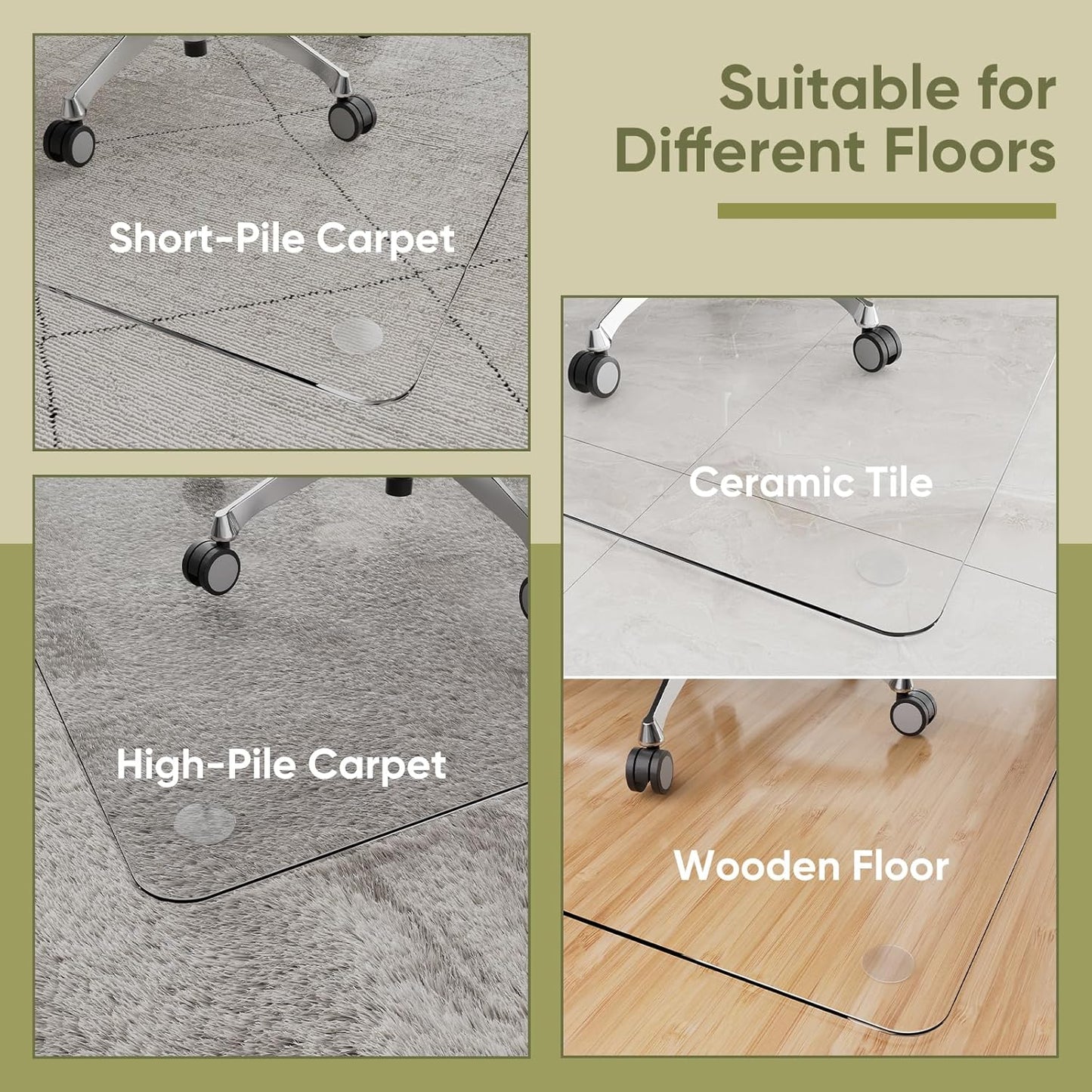 Office Chair Mat for Carpet & Hardwood, Upgraded 29" x 42" Dual Use Tempered Glass Chair Mat for