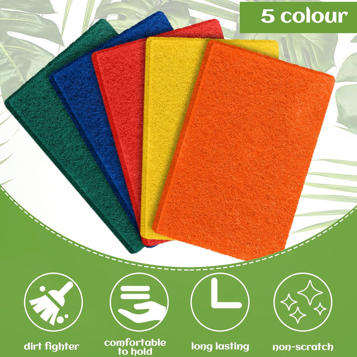 Hoolerry 100 Pcs Heavy Duty Scouring Pads Non Scratch Household Scrub Pads for Cleaning Reusable