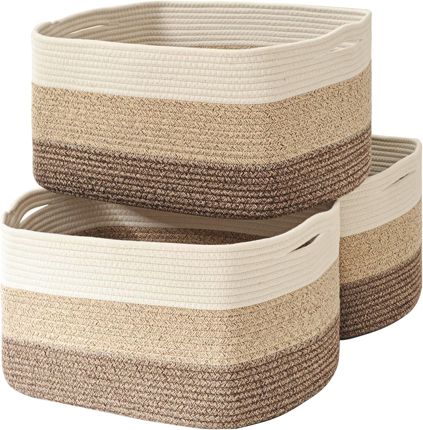 Large Storage Baskets for Organizing Shelves, Woven Cotton Rope Bins for Baby Nursery Organization